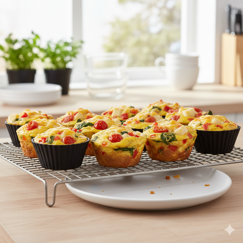 Photo of protein-packed egg muffins with Genepro, vegetables and cheese for meal prep breakfasts