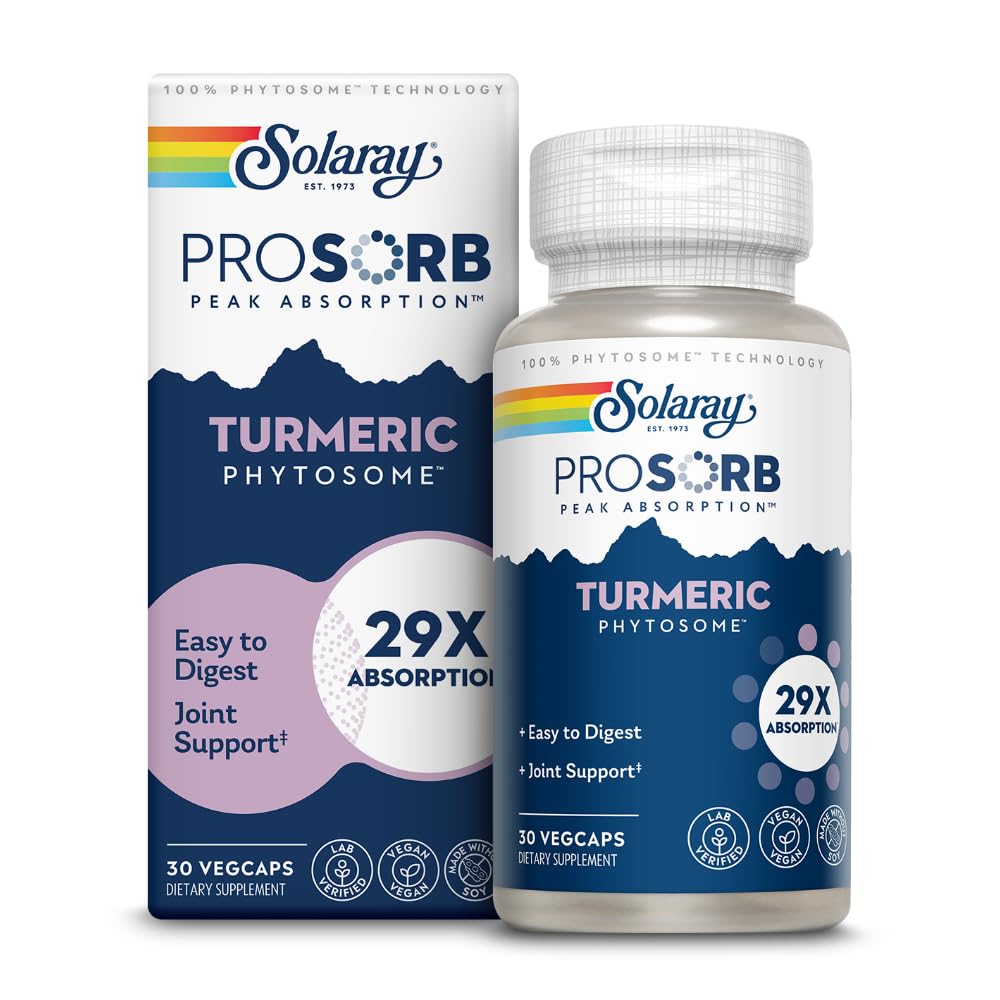 SOLARAY ProSorb Turmeric Supplement Phytosome 500 mg - 29X High Absorption Turmeric Curcumin Supplement for Joint Health Support - Easy-to-Digest Curcumin, Vegan, 60-Day Guarantee, 30 Serv, 30 VegCaps