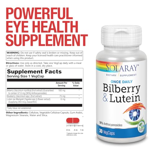 SOLARAY One Daily Bilberry and Lutein Supplement, 160 mg 30 Count