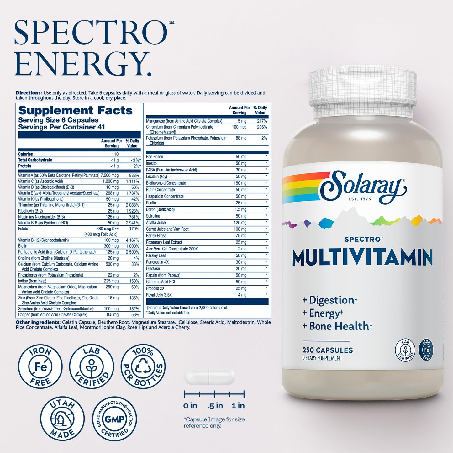 SOLARAY Spectro Multivitamin, No Iron Cal/Mag, Digestive Enzymes